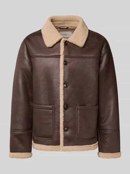 Kurtka ze skóry ekologicznej z listwą guzikową model CAMBRIDGE' Jack & Jones