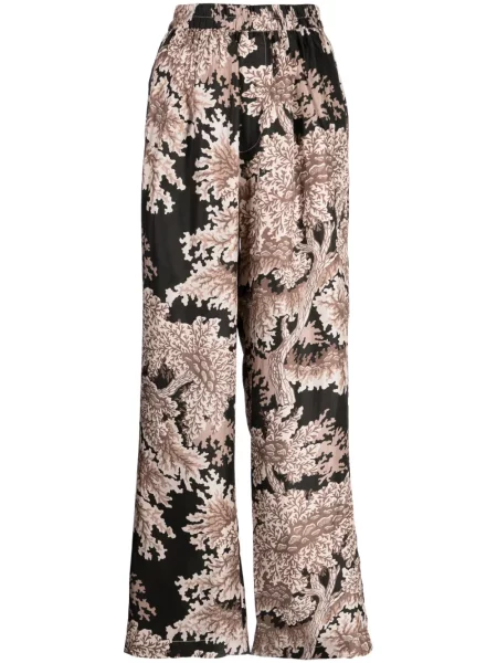 Pantaloni Biyan de mătase cu model floral cu imagine maro