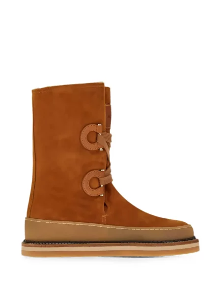 Botine Ferragamo cu șireturi din dantelă maro