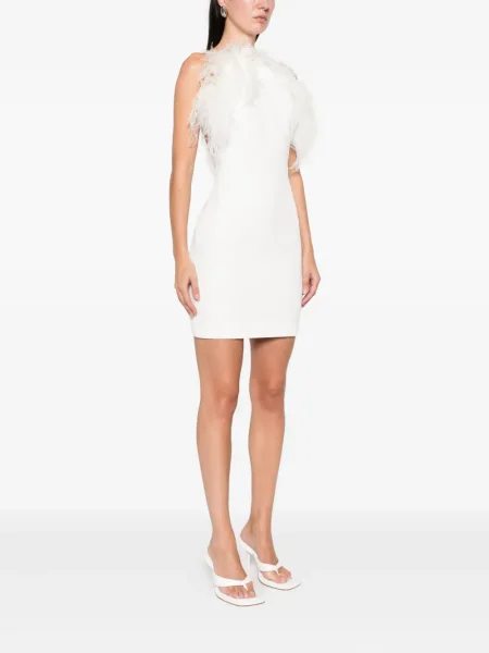 Rochie mini The Attico cu pene de costum alb