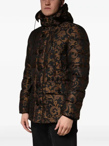 Φλοράλ μπουφάν Dolce & Gabbana με κουκούλα ζακάρ μαύρο