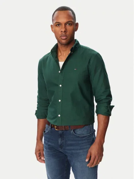 Tommy Jeans Cămașă Oxford închis verde