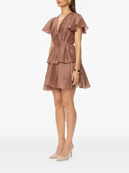 Rochie mini Post Meridiem cu volane de costum maro