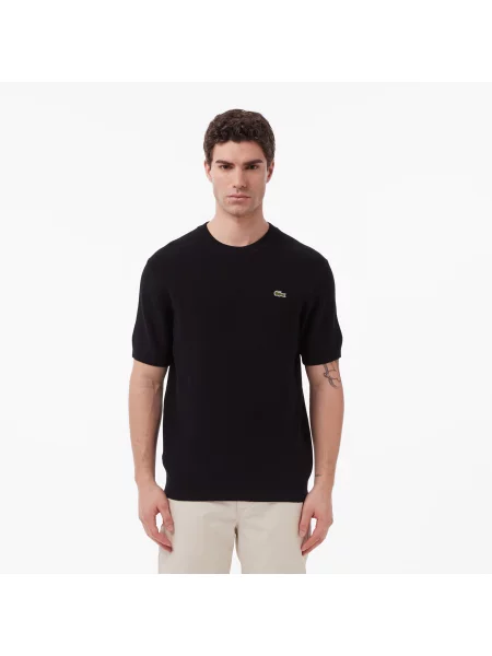 Lacoste Sweter Z Okrągłym Dekoltem Z Krótkim Rękawem Classic Fit czarny