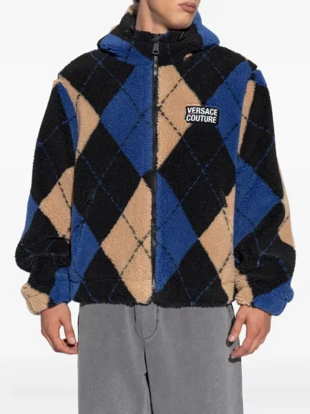 Аргайл дънково яке Versace Jeans Couture с качулка черно