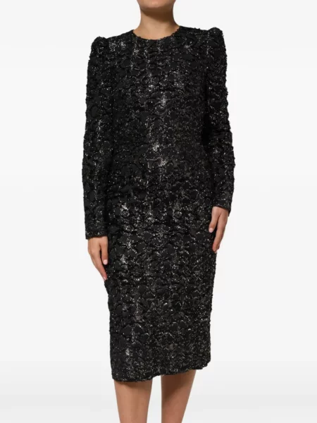 Rochie midi Dolce & Gabbana cu paiete din tweed negru