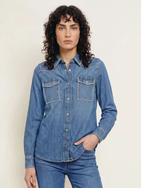 7 For All Mankind Džínová Košile S Cvočky / stříbrná modrá