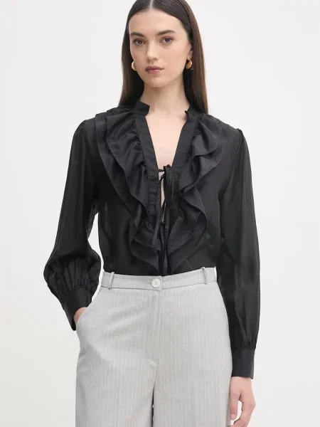 Haveone bluză cu volane pentru femei cu lyocell negru