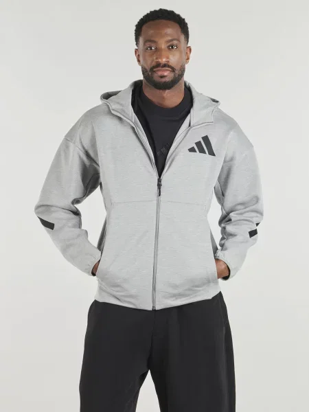 Hanorac cu glugă Adidas Performance cu glugă alergare gri