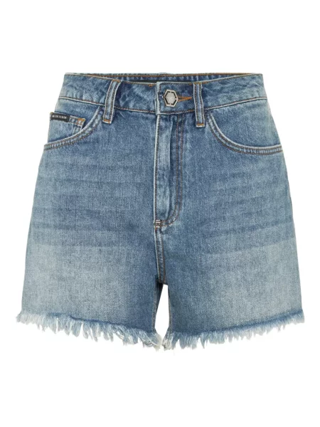 Pantaloni scurți din denim Philipp Plein cu broderie albastru