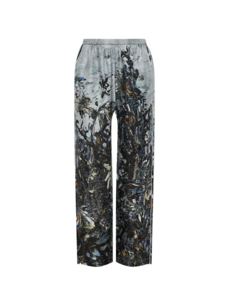 Pantaloni Munthe de mătase cu imagine cu imprimeu abstract gri