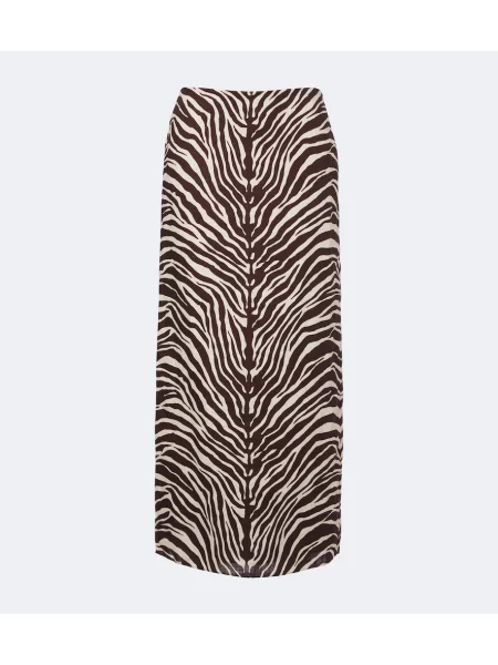 Fustă midi Cala De La Cruz de in cu imagine cu model zebră maro