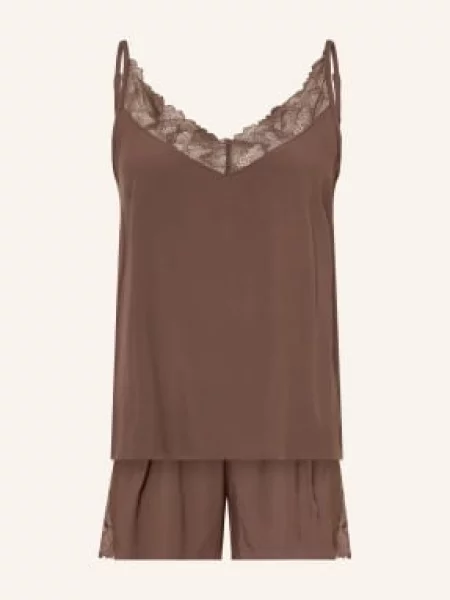 Schiesser Krátké Pyžamo Modern Lace tmavě hnědá