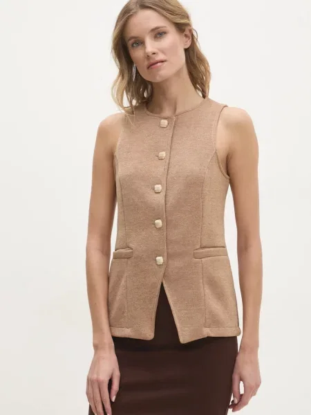 Answear Lab kamizelka jednorzędowa beżowy