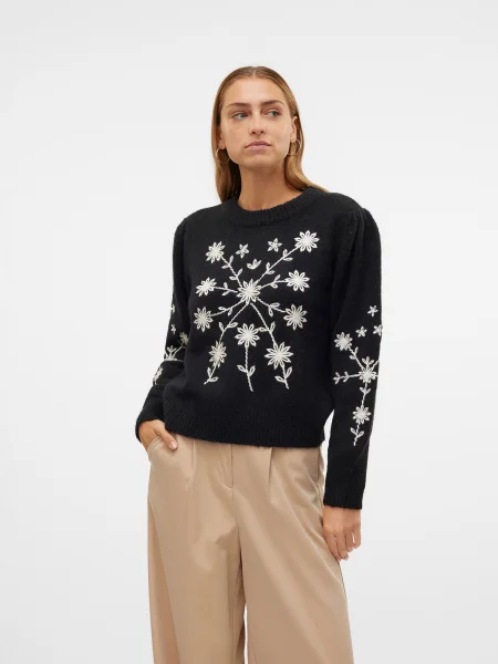 VERO MODA Pulover Gaia negru alb