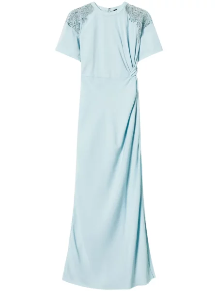 Rochie Twinset cu broderie din țesătură twill de costum albastru