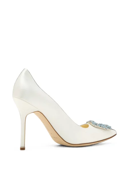 Pantofi cu toc Manolo Blahnik cu cataramă alb