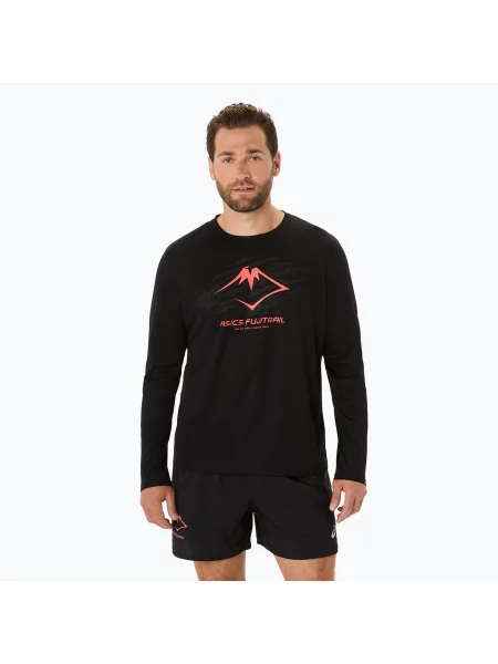 Běžecké tričko Longsleeve ASICS Fujitrail Logo performance black/carbon/coral černé