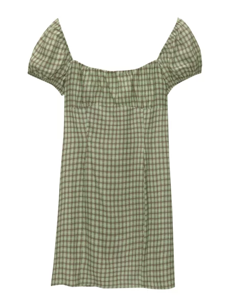 Pull&Bear Šaty tmavě hnědá / zelená / vlny bílé