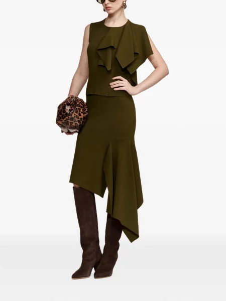 Fustă midi Essentiel Antwerp asimetrică verde