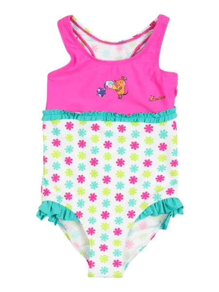 PLAYSHOES Costum de baie întreg DIE MAUS galben / verde jad / fucsia alb