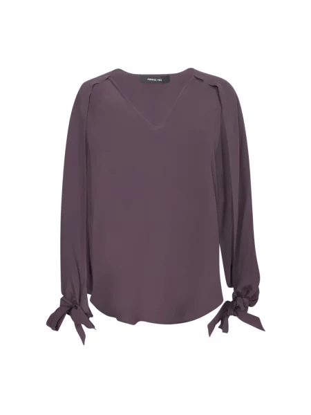 Bluzka Federica Tosi z dekoltem w serek wiązana fioletowa