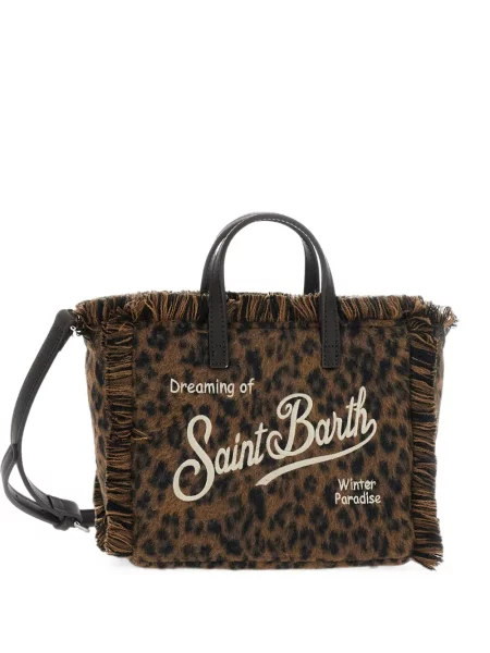 Geantă shopper Mc2 Saint Barth cu imagine cu model leopard maro