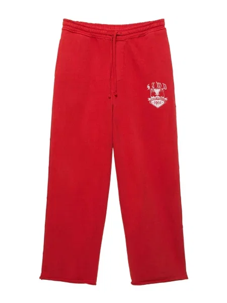 Pull&Bear Pantaloni VARSITY STWD roșu / murdar alb