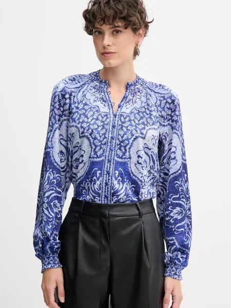 Hale BOB cămașă de matase bleumarin cu guler stand-up relaxed