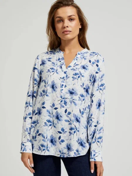 Bluză Moodo cu model floral cu imagine alb