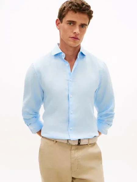 Tommy Hilfiger Tailored koszula lniana Mężczyźni Slim Fit len S niebieski