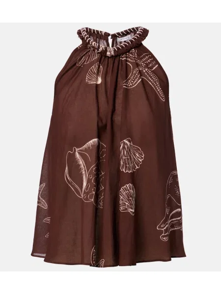 Top Poupette St Barth cu imagine cu gât halter maro