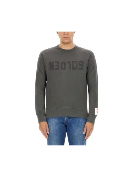 Bluza Golden Goose z logo z dekoltem w serek z dżerseju szara