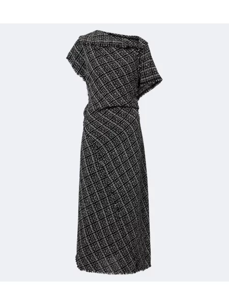 Rochie midi Erdem în carouri din tweed negru