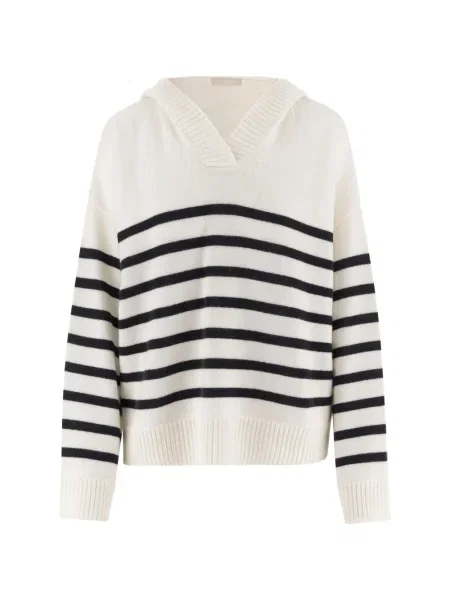Pulover Allude cu dungi cu glugă alb