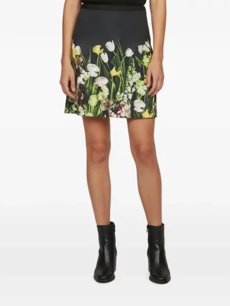 Fusta mini Victoria Beckham cu model floral cu imagine în linie A negru