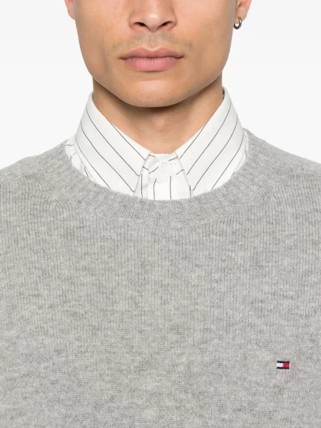 Вълнен пуловер Tommy Hilfiger с кръгло деколте сиво