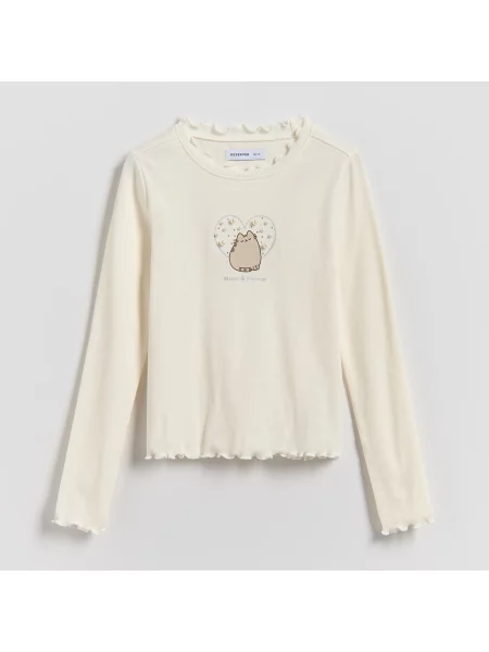 Reserved tričko s dlouhými rukávy Pusheen krémová