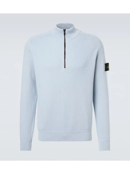 Pulover Stone Island cu strasuri de jumătate de fermoar albastru