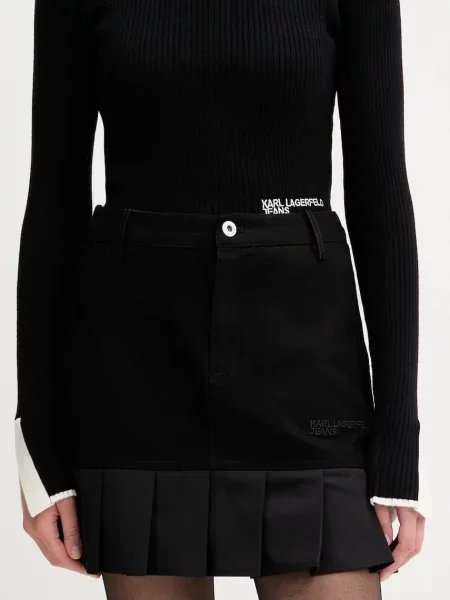 Fustă din denim Karl Lagerfeld Jeans plisată negru