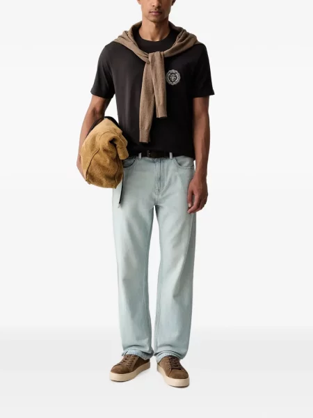 Scurt tricou Armani Exchange cu autograf maro