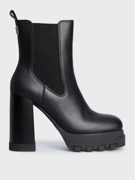 Кожаные ботинки челси Tommy Jeans на высоком каблуке черные