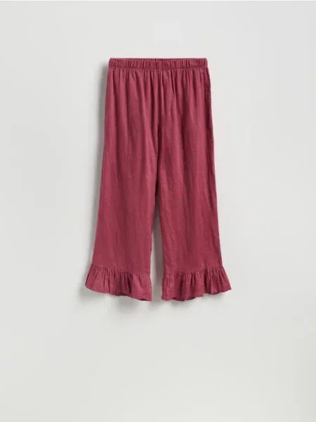 Reserved Pantaloni din in roz-pudră roz