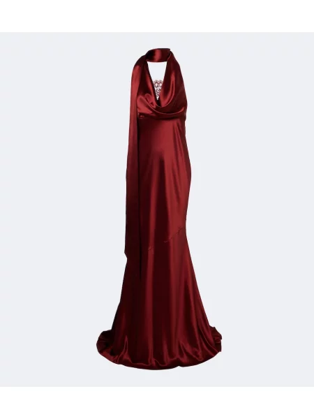 Rochie Retrofete din satin cu gât halter maro