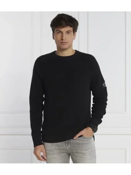Pulover Calvin Klein cu decolteu rotund lung negru