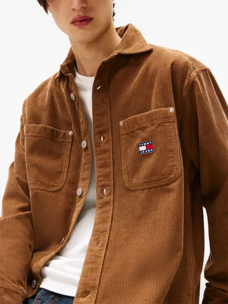 Cămașă de blugi Tommy Jeans de catifea cord maro