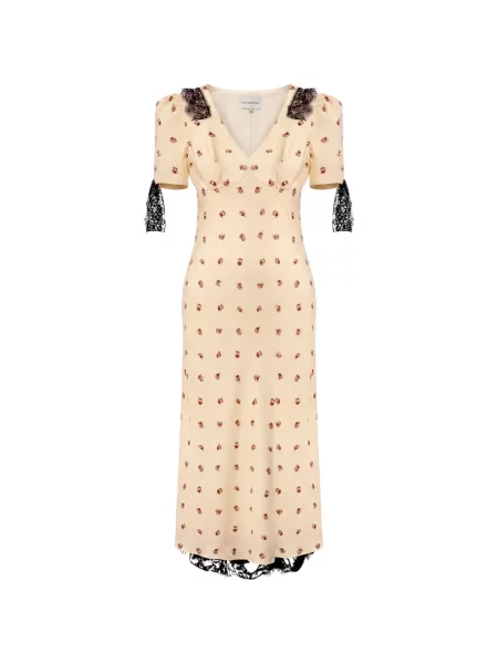 Rochie midi Post Meridiem cu model floral cu imagine din dantelă