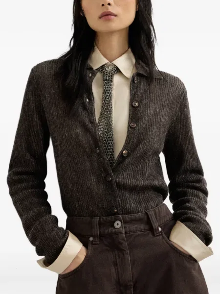 Cardigan Brunello Cucinelli de lână maro