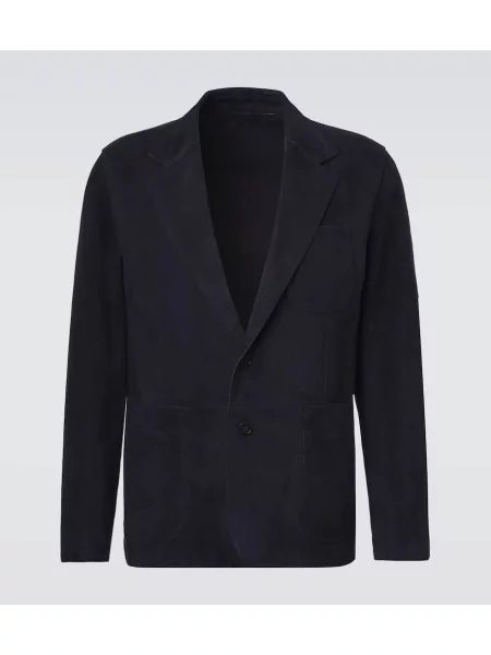 Sacou Ralph Lauren Purple Label din piele de căprioară albastru