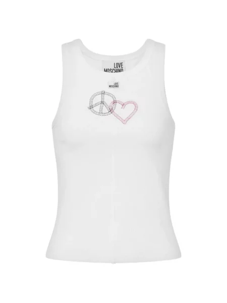Top Love Moschino cu broderie stretch alb